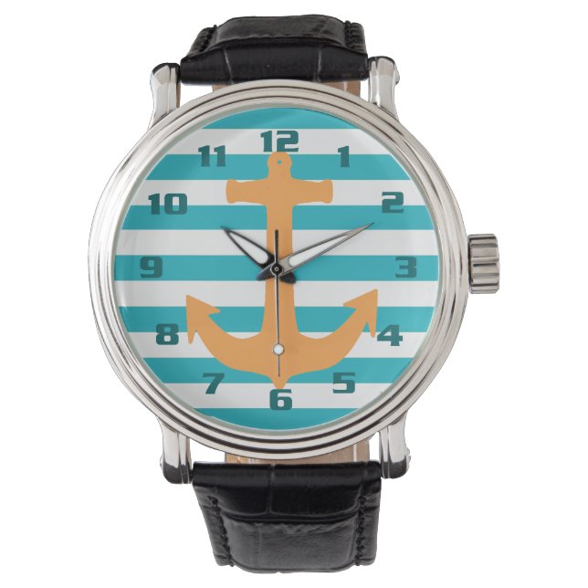 Reloj De Pulsera Rayas y Ancla Tema Náutico (Anverso)