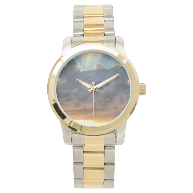 Reloj De Pulsera Rayos de luz al atardecer a través de nubes tormen (Anverso)