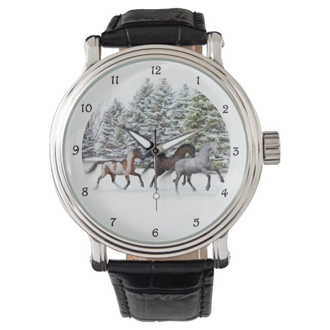 Reloj De Pulsera Recorriendo la nieve - Vigilando caballos en carre (Anverso)