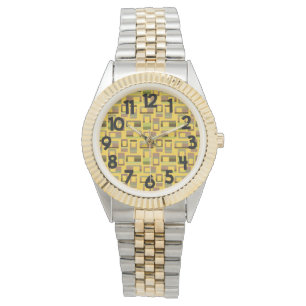 Reloj De Pulsera Rectángulos rayados de oro
