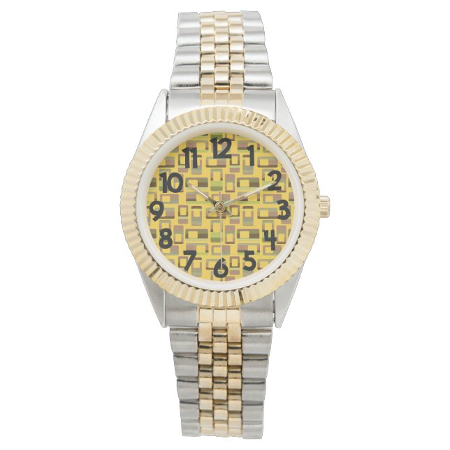 Reloj De Pulsera Rectángulos rayados de oro (Anverso)