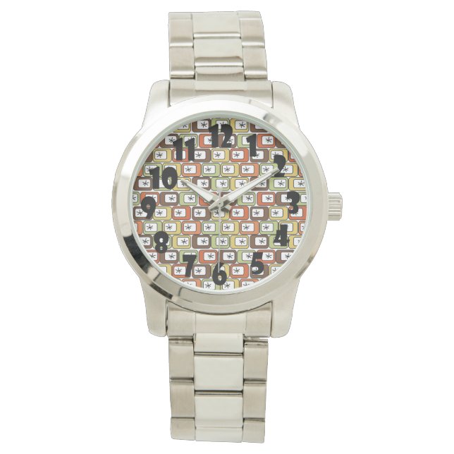 Reloj De Pulsera Rectángulos retro con estallidos estelares (Anverso)