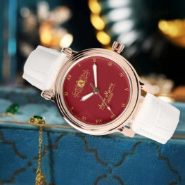 Reloj De Pulsera Red and Gold Custom Monogram Elegant Luxury Gift