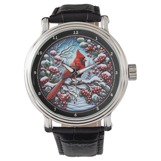 Reloj De Pulsera Red Cardinal Snowy Branch (Anverso)