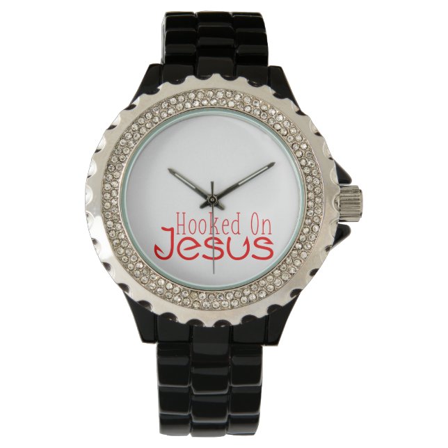 Reloj De Pulsera Red Enganchado A Jesús Black Diamante de imitación (Anverso)