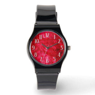 Reloj De Pulsera Red Faux Leather