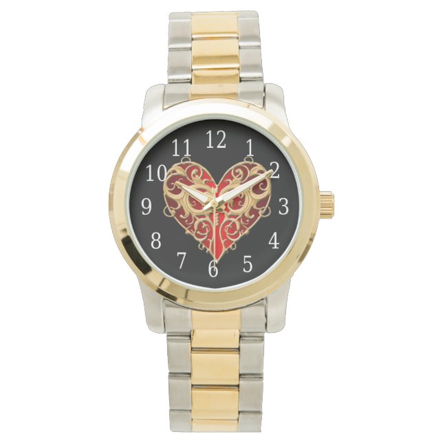 Reloj De Pulsera Red Filigree Heart Watch (Anverso)