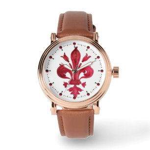 Reloj De Pulsera RED FLEUR DE LISE EN BLANCO Floral Heráldico