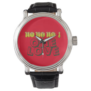 Reloj De Pulsera Red Golden Green One Love Merry Christmas Textos