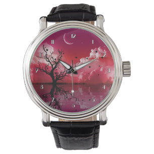 Reloj De Pulsera Red Night Sky Reflections Scene Writing Watch