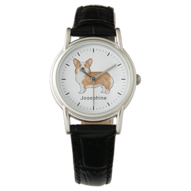 Reloj De Pulsera Red Pembroke Welsh Corgi Perro Con Nombre Personal (Anverso)