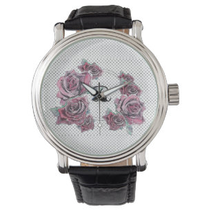 Reloj De Pulsera Red Rose Watercolor dot Womans First Watch
