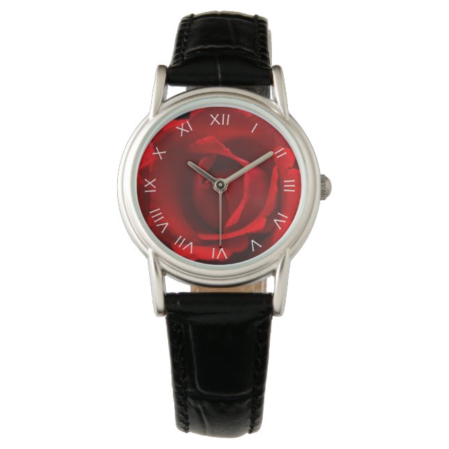 Reloj De Pulsera Red Rose White Roman Numbers wacna (Anverso)