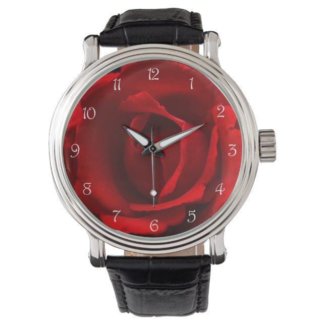 Reloj De Pulsera Red Rose White Script Numbers wacna (Anverso)