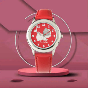 Reloj De Pulsera Red Sweet Kitty for Girls with Personalized Name