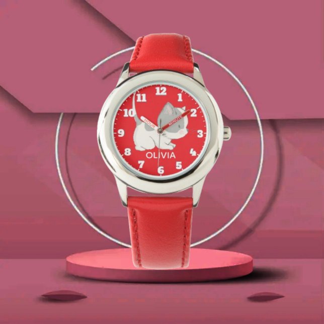 Reloj De Pulsera Red Sweet Kitty for Girls with Personalized Name (Subido por el creador)