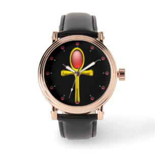 Reloj De Pulsera RED TALISMAN ,Ruby Gemstones ,Negro