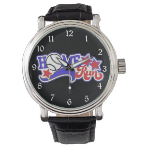 Reloj De Pulsera Red White & Blue Home Run Béisbol Writing Watch