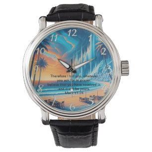 Reloj De Pulsera Reflexión de la Cruz Pacífica en la Puesta de Sol 