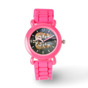 Reloj De Pulsera Reflexión del gato en placa de marcado chica de fo