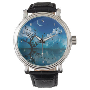 Reloj De Pulsera Reflexiones de la luna Nocturna Escenario Vigilanc