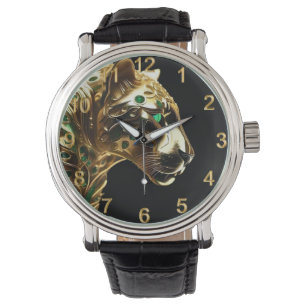 Reloj De Pulsera Regal Grace: El jaguar de oro adorado con esmerald