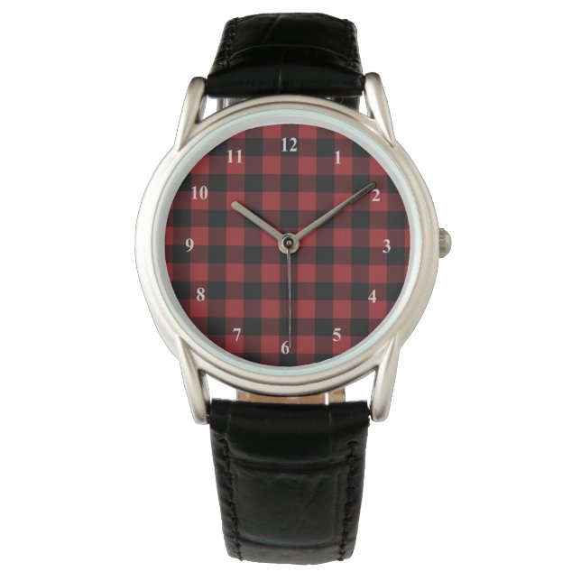 Reloj De Pulsera Regalo Black Red Buffalo Plaid Check Watch (Anverso)