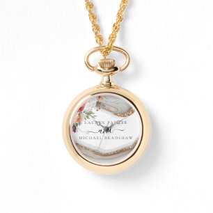 Reloj De Pulsera Regalo Boda Purpurina de Marble Floral de lujo