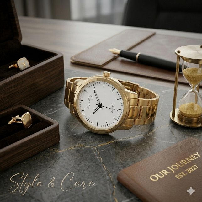 Reloj de pulsera regalo de boda de pareja con nomb (Custom Name and Date Couple Wedding Gift Watch)