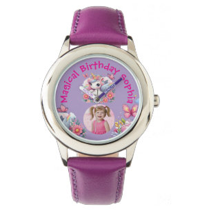 Reloj De Pulsera Regalo de cumpleaños con foto de unicornio floral