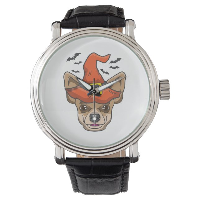 Reloj De Pulsera Regalo de disfraz Chihuahua de bruja de Halloween (Anverso)