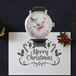 Reloj De Pulsera Regalo de mariposas rosadas de alegría primavera<br><div class="desc">Júbilo de primavera Las mariposas color de agua rosadas observan. Alegría de primavera - Mariposas coloridas volando en la naturaleza acuarela pintando mariposa y flores. Perfecto para regalar en el día de la mujer,  cumpleaños o uso personal.</div>