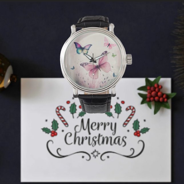 Reloj De Pulsera Regalo de mariposas rosadas de alegría primavera (Subido por el creador)