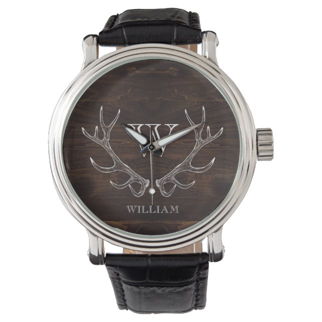Reloj De Pulsera Regalo de Padrino de Boda Monogramado con Cuerno d (Anverso)