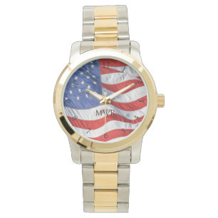 Reloj De Pulsera Regalo monogramado de bandera norteamericana ondul