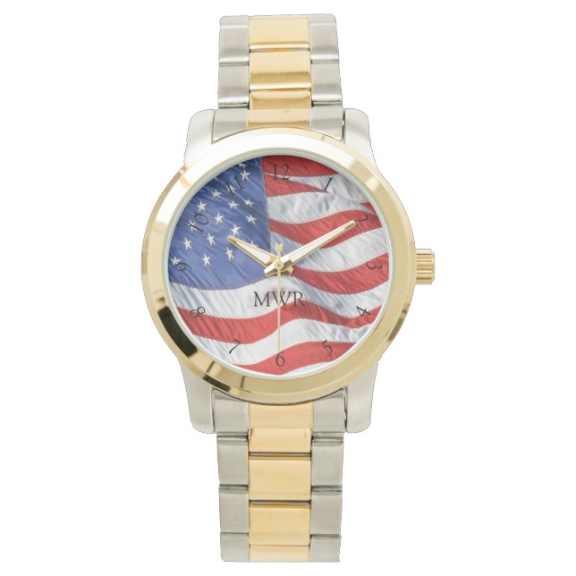 Reloj De Pulsera Regalo monogramado de bandera norteamericana ondul (Anverso)