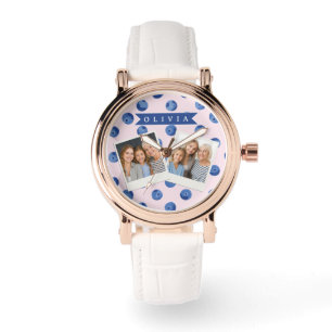 Reloj De Pulsera Regalo Personalizado de Acuarela de Arándanos Azul