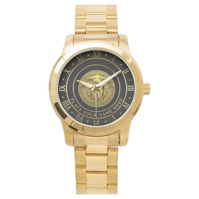 Reloj De Pulsera Regalo PERSONALIZADO de Medusa de Oro (Anverso)