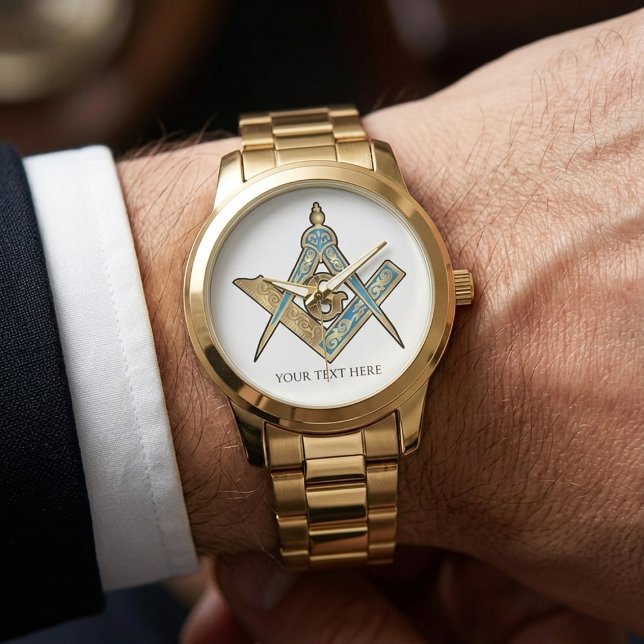 Reloj De Pulsera Regalos Freemason únicos | Brújula masónica de oro (Unique Freemason Gifts | Gold Masonic Compass Watch)