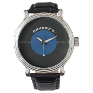 Reloj De Pulsera Registro de vinilo retro vintage (azul) personaliz