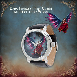 Reloj De Pulsera Reina Hada de Fantasía Oscura con Alas de Mariposa