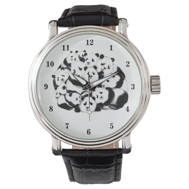 Reloj De Pulsera Relato divertido con la familia Happy Panda (Anverso)
