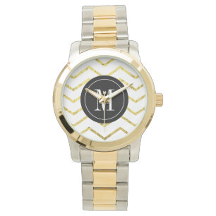 Reloj De Pulsera Relieve metalizado dorado monograma Chevron