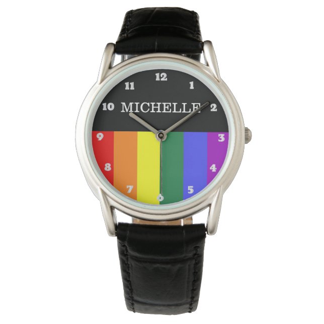 Reloj De Pulsera Relógio Couro Orgulho Gay Rainbow Personalizado (Anverso)