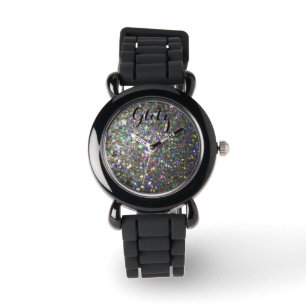 Reloj De Pulsera ¡Reloj de la plata del Glitz y del purpurina del