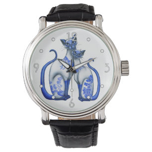 Reloj De Pulsera "Reloj de los gatos siameses del sauce azul"