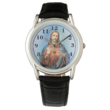 Reloj/Jesús de cuero negro personalizado