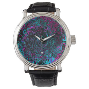 Reloj De Pulsera Remolino abstracto retro acuático magenta y negro