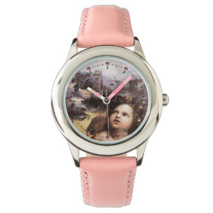 Reloj De Pulsera RENACIMIENTO DE ÁNGEL CON PAISAJE ,Gemas rosa