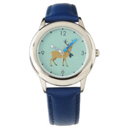 Reloj De Pulsera Reno con una bufanda de invierno (animal Navidad)